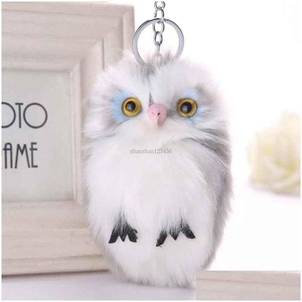 

keychains lanyards owl keychain carabiner rabbit hair plush toy key chain ring bag hangs holders fashion jewelry drop delivery acce dh1ac, Silver
