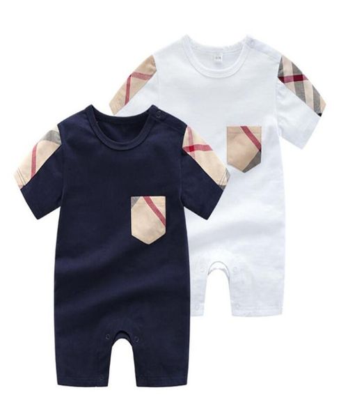 

fashion summer baby girls rompers design kids oneck short sleeve jumpsuits infant girls cotton romper boy clothing a1053703231, Blue