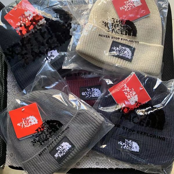 

outdoor hats new the north hats headwears cashmere thick knit men face cap trend explosion woolen beanie hat women all take warm embroidered, Black;white