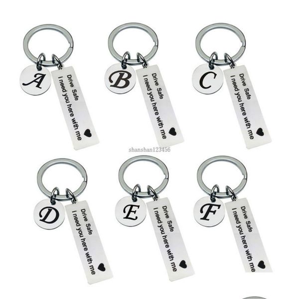 

key rings drive safe english initial key rings stainless steel tag keychain holders handbag hangs women men fashion jewelry gift dro dhrdv, Slivery;golden