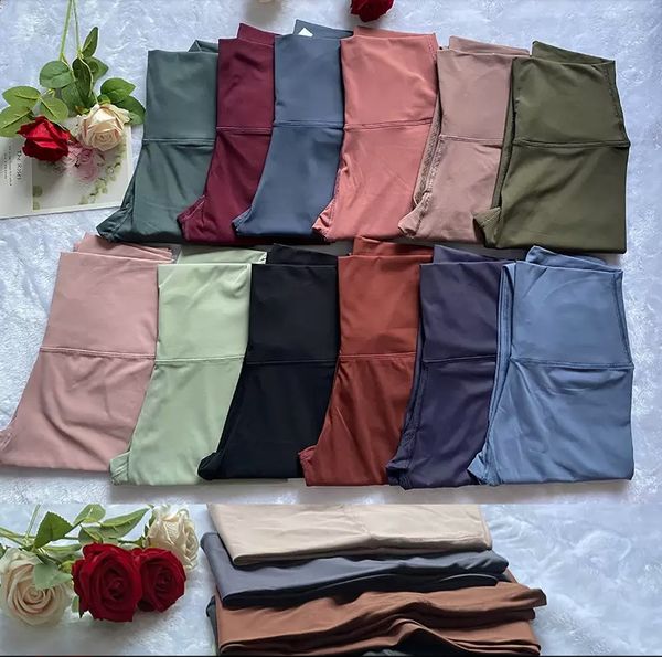 

lycra spandex fabric yoga outfits solid color women lu pants high waist sports gym wear leggings elastic fitness lady outdoor
