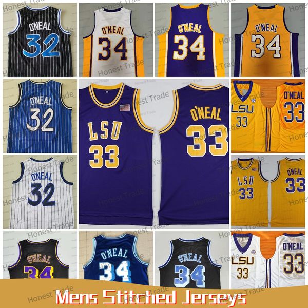 

retro basketball jersey 34 shaquille black oneal 32 lsu tigers 33 shaq neal purple yellow throwback ncaa mens stitched jerseys, Black;red