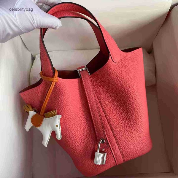 

herme picotin locks bags fully hand sewn tc kraft wax thread vegetable basket women's bag leather bucket layer lychee pattern hand h8tu