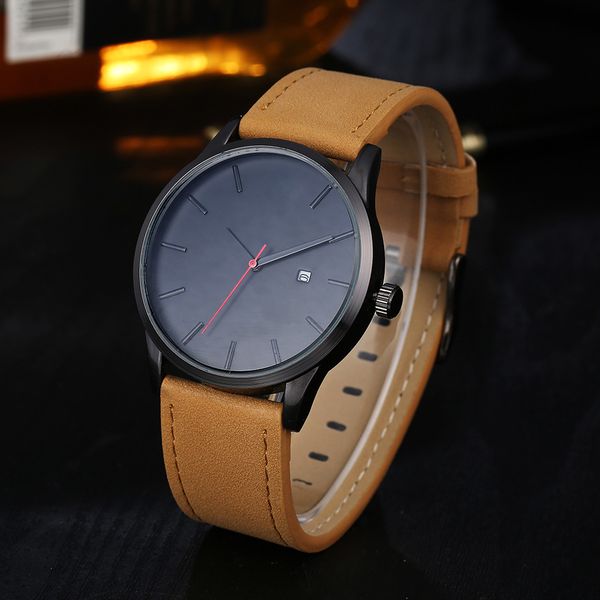 

hbp mens watches leather strap quartz wristwatches men business watch calendar date man casual bracelet clock montres de luxe, Slivery;brown