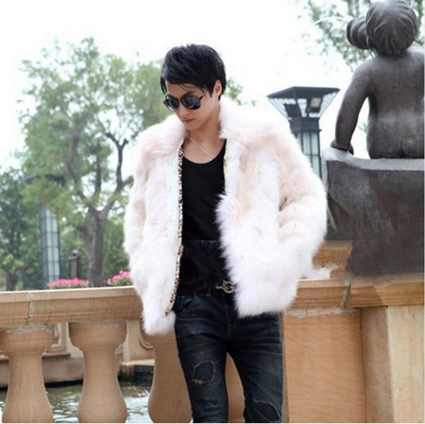

Men's slim fitting plush men's imitation leather coat plush coat plush coat, Silver
