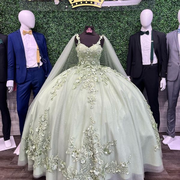 

new mint green quinceanera dresses ball gowns for sweet 15 16 girls 3d flowers spaghetti strap corset vestidos de fiesta, Blue;red