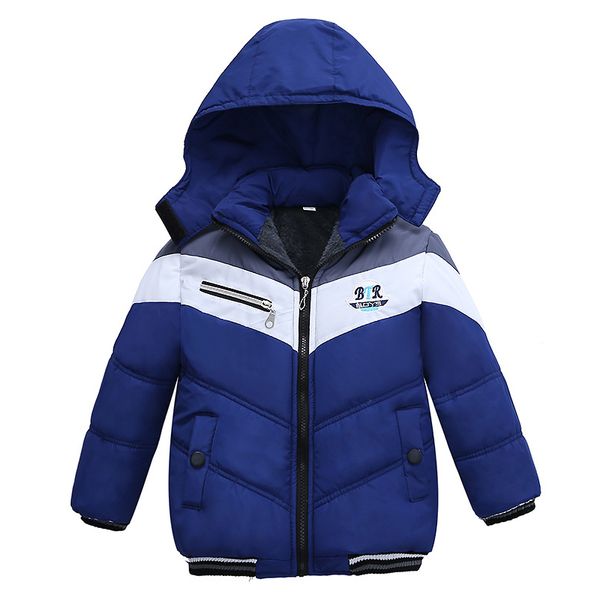 

down coat winter boys jacket fashion colorblocking plus velvet warm hooded coat thickened 25 year old korean version children's clothin, Blue;gray
