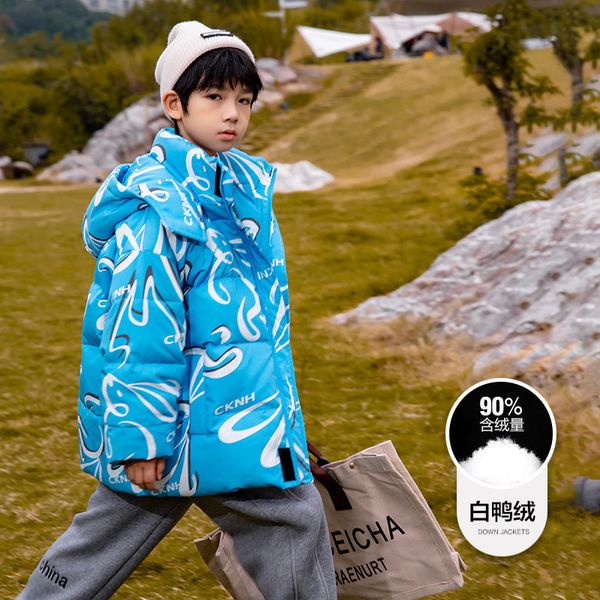 

down coat kid down jacket for boys fashion hooded coat winter thick warm snowsuit for teens letter print children's clothing 414y 22112, Blue;gray