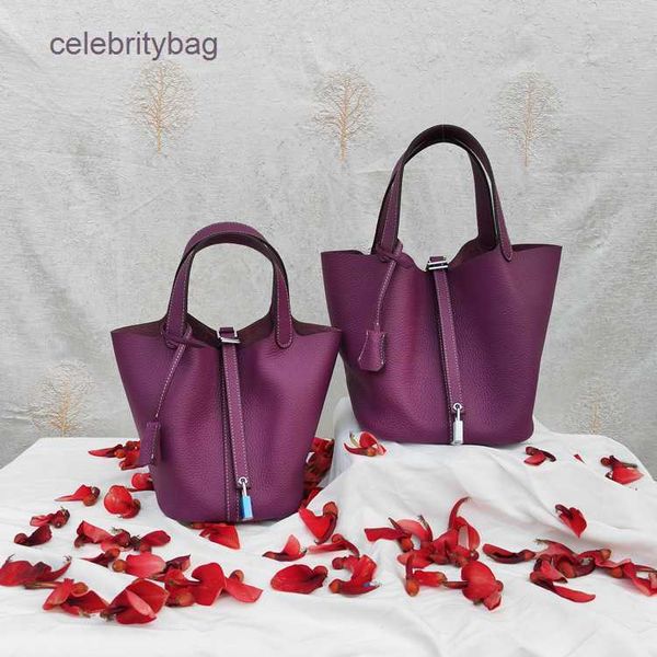 

original designer herms picotin locks bags first layer cowhide basket leather women's bag bucket fashion hand net red live goods