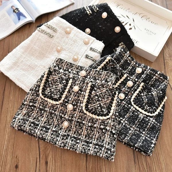

skirts girls woolen plaid half skirt childrens baby plush thickened princess kids children striped clothes p5165 221125, Blue