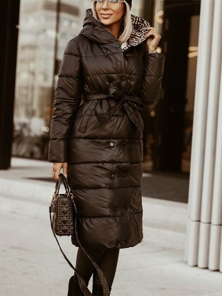 

women's down parkas mandylandy winter women jacket down coat hooded jackets long sleeve warm coat parka female solid portable outwear 2, Black