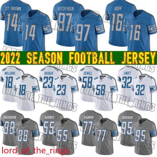 

97 aidan hutchinson jersey football amon ra st brown jared goff tj hockenson detroits''nfl''jerseys liones jameson willi, Black;red