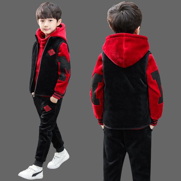 

clothing sets boys fashion suit autumn winter plush thick sweatshirt pants vest 3pcs children's clothing casual sportswear set 414 y 22, White