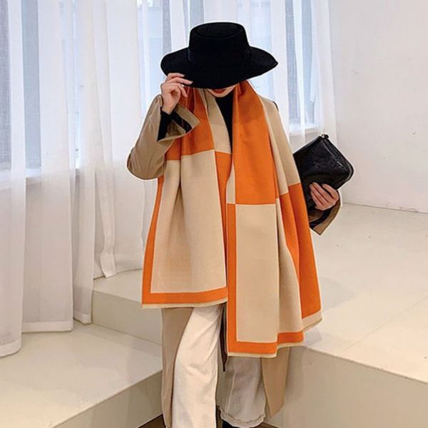 

h designer scarf for women winter cashmere scarf pashmina fashion classic warm plaid blanket scarfs womens and mens imitate cashmeres wool l, Blue;gray