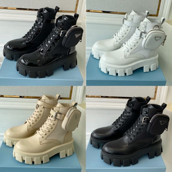 

designer men women boots monolith shiny detachable nylon pouch combat shoes nylon hailf outdoor thick bottom mid-length boot 35-46, Black