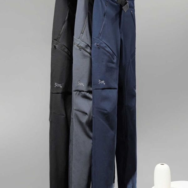 

designer pants mens softshell embroidery plush trousers outdoor waterproof hiking sweatpants fashion women slacks 5945, Black