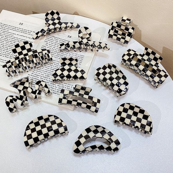 

temperament geometric acrylic hair claw clips women girls checkerboard hairpins headband fahion hair accessories gift, Slivery;golden