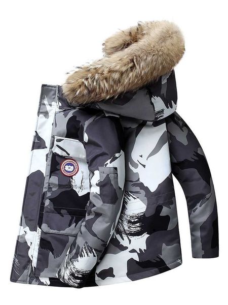 

designer chaopai autumn and winter thickened with hat down collar men's camouflage parker workwear short cotton coat, Black