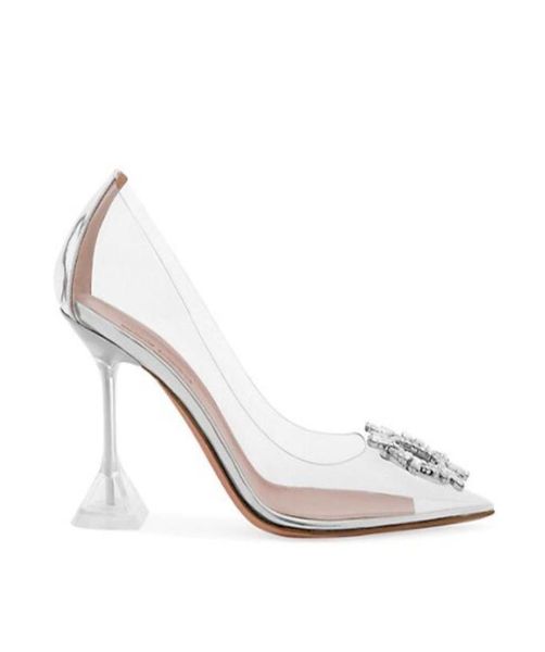 

amina muaddi begum crystalembellished clear pvc transluent pumps shoes spool stiletto heels sandals women luxurys designers dress3913676, Black