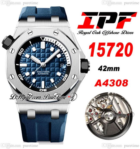 

ipf 1572 diver a4308 automatic mens watch 42mm steel case blue textured dial stick markers rubber strap super edition watches puretime d4, Slivery;brown