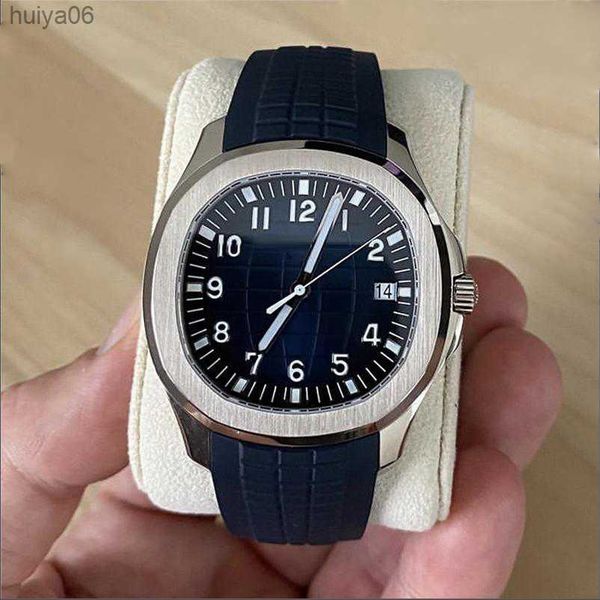 

fashion men's temperament watch gentle and comfortable rubber hand strap dark blue aquarium dial automatic movement mechanical sapphire, Slivery;brown