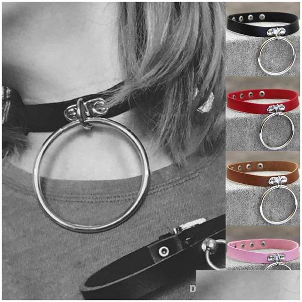 

chokers metal o ring choker collar necklace pu leather necklaces neck lace for women girls fashion maxi jewelry drop delivery pendant dhy4q, Golden;silver