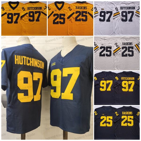 

ncaa woodson football jersey 97 aidan hutchinson 25 hassan haskins yellow white mens stitched college jerseys embroidered, Black