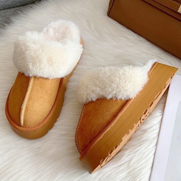 

slippers women's thick fur cotton slippers luxury brand platform heels plush boots nonslip home warm women shoes zapatos mujer 221125, Black