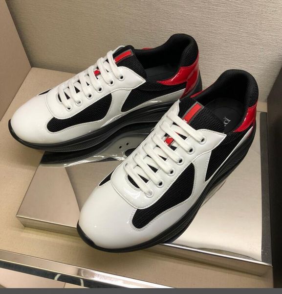 

france brand high-sneakers shoes men casual walking america's cup sports fabric patent leather outdoor high sneaker trainers with box e, Black