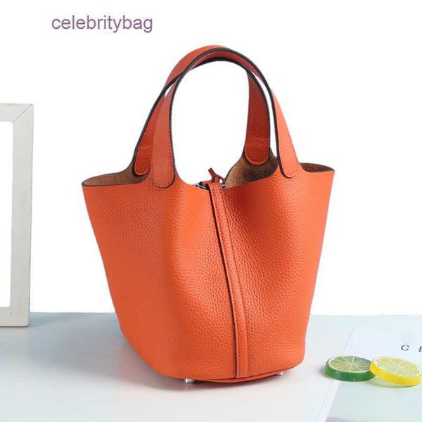 

original designer bag picotin locks herms soft head leather net red vegetable basket bag bucket litchi pattern leisure hand women's sma
