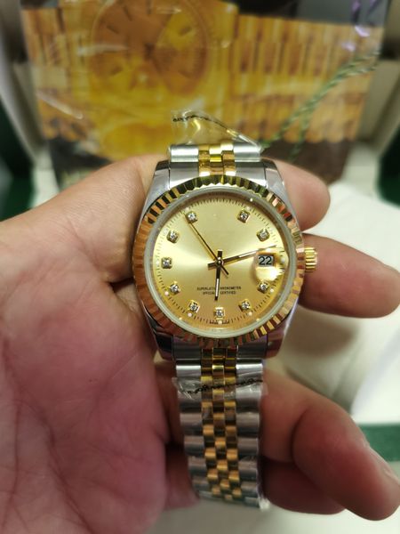 

brand new 41mm automatic mechanical mens sports watch gold dial sapphire glass watches date stainless steel, Slivery;brown