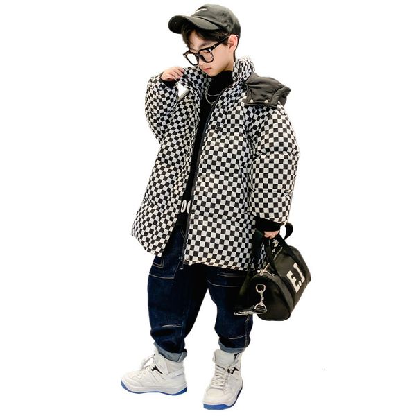 

down coat teen boys plaid cotton clothes fashion hooded coats winter thickened warm children's clothing snowsuit 8 9 10 12 14 yrs 2211, Blue;gray