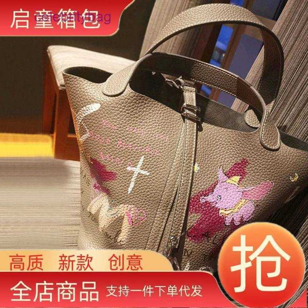 

herme bag picotin locks crossbody bag women's new 2022 korean small dishes basket leather portable bucket japanese hand-painted hands d