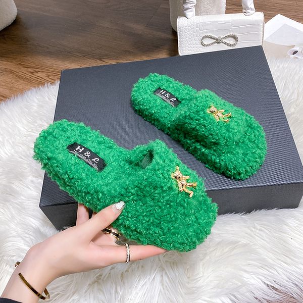 

slippers fashion solid color flat slippers autumn and winter plush women's shoes casual indoor slippers women's zapatos mujer 2211, Black