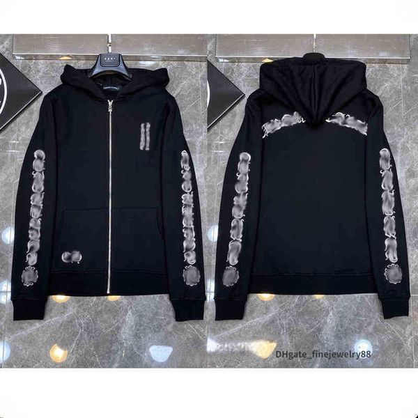 

designer hearts hoodie chromes mans hoody clothing womens heart hoodies hooded ch cross flower printed horseshoe pocket zipper jackts coats, Black