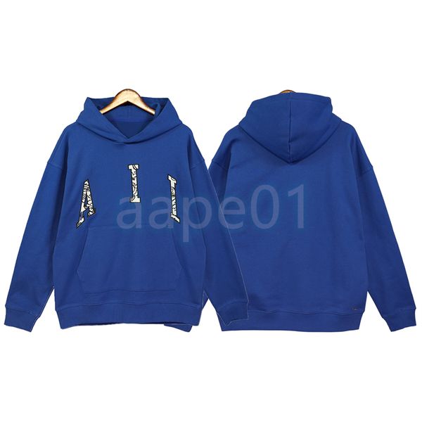 

fashion brand design mens hoodie high street letter embroidery long sleeve sweater loose pullover crew neck blue, Black