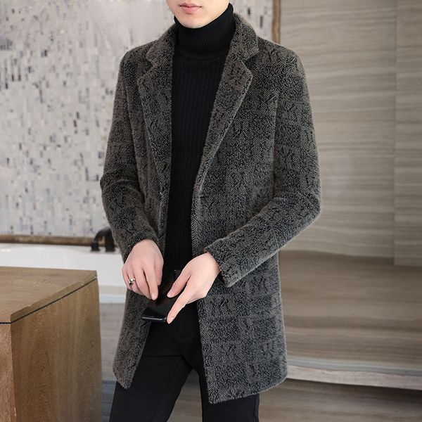 

men's wool blends autumn and winter warm men's fashion boutique singlebreasted coat long wool coat casual business f19 221125, Black