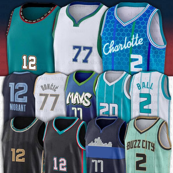 

ja 12 morant charlotte''hornets''basketball jerseys ball 2 lamelo doncic 77 luka men jersey, Black;red
