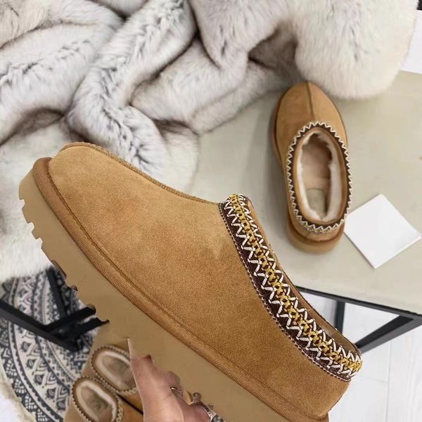 

tasman slippers chestnut fur slides sheepskin shearling tazz classic mules women men ultra platform boot slip-on shoes suede upper wool, Black