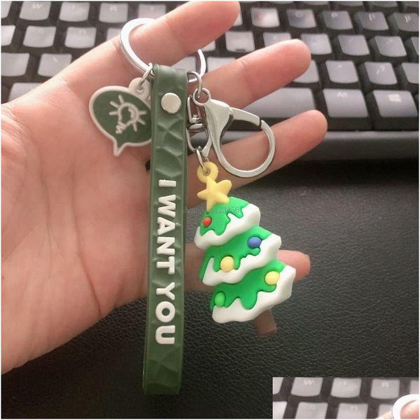 

key rings cartoon christmas jewelry santa snowman tree keychain key holders ring bag hangs gift fashion drop delivery dhncr, Slivery;golden