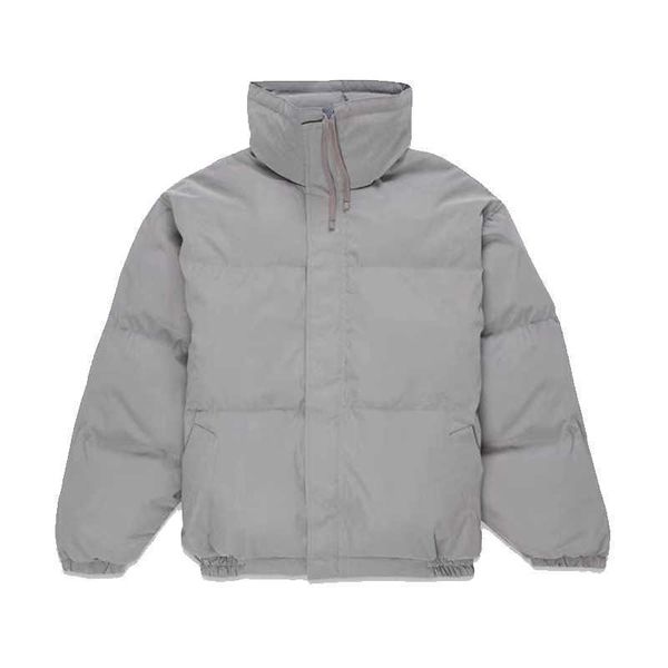 

down tide bread jacket laser colorful reflective color changing high collar downs jacket double line men's thickened warmth and cold, Black