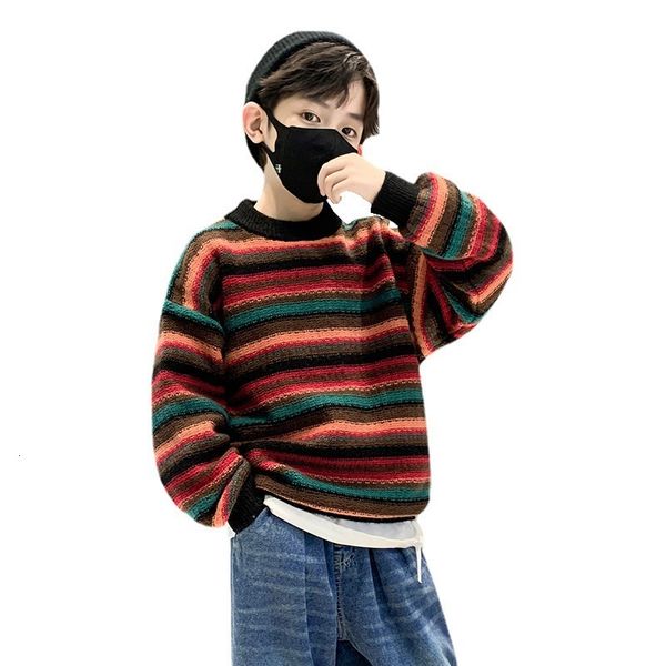 

cardigan kid fashion sweater for boys autumn winter thick warm children's clothing for teens casual stripe knitted pullover 414 yrs 22, Blue