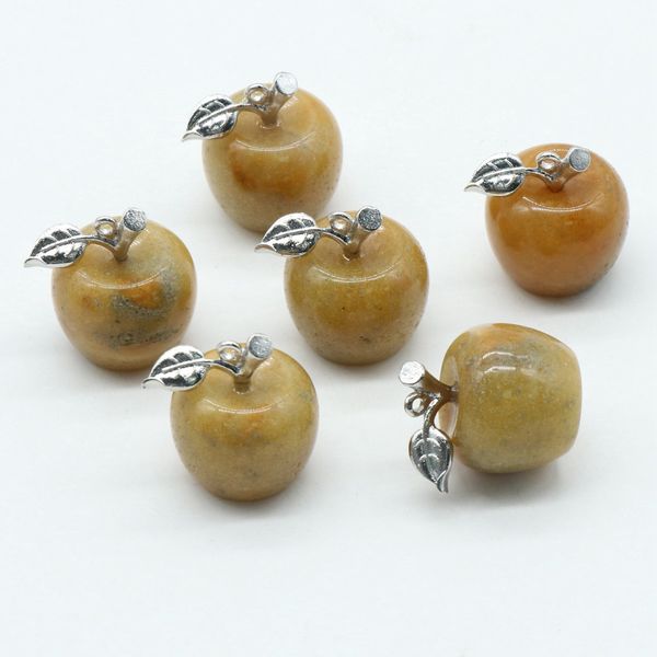 

wholesale carved polished natural yellow jade stone apple paperweight decoration for christmas birthday presents, Silver
