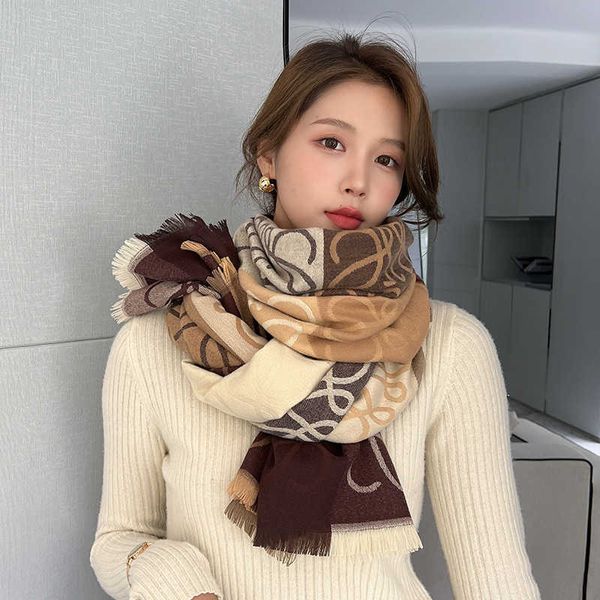

designer scarf women's simple and versatile decoration in winter south korea's double sided wide shawl dual-use cashmere warm scar, Blue;gray