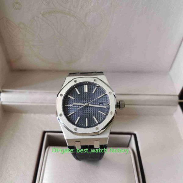 

super quality mens watch 41mm x 10.4mm 15400 leather bands blue dial 904l steel transparent cal.3120 movement mechanical automatic watches m, Slivery;brown