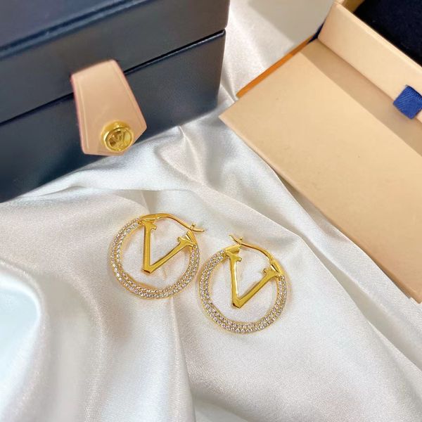 

women luxury diamond gold hoop earrings orrous girls set v letter designers jewelry earrings designer for womens valentines day wedding enga, Golden;silver