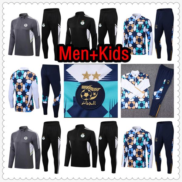 

algerie algeria tracksuit soccer jerseys two stars delort ounas bentaleb mahrez belaili slimani national team training football shirt 2022 2, Black