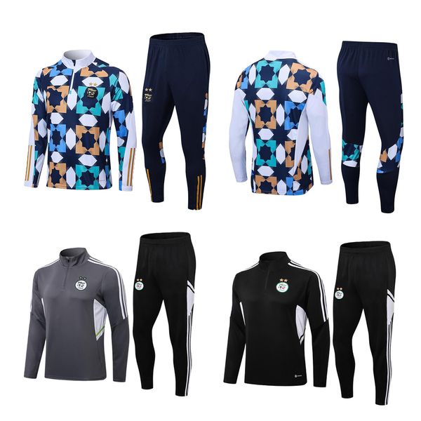 

22 23 algeria algerie tracksuit soccer jerseys slimani mahrez feghouli bennacer atal training jacket football shirts man and kids kit, Black