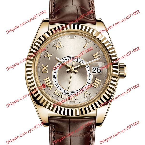 

highquality men's watch 2813 automatic mechanical watch 326138 42mm silver dial gold stainless steel sapphire glass brown leather strap, Slivery;brown