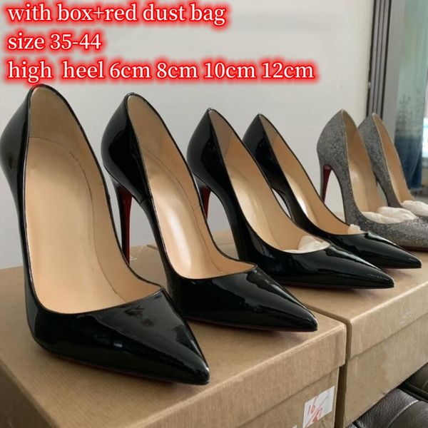 

dress shoe designer shoes high heel pumps fashion womens red shiny bottom heels patent leather party wedding loafers pointed toes with box, Black